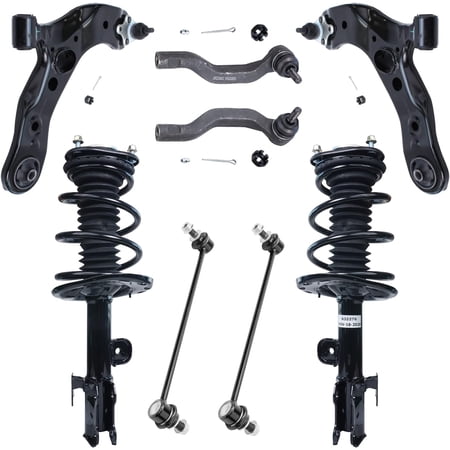 Detroit Axle - 3.5L Front Struts + Lower Control Arms + Sway Bars + Outer Tie Rods 8pc Set Replacement for 2006-2012 Toyota RAV4