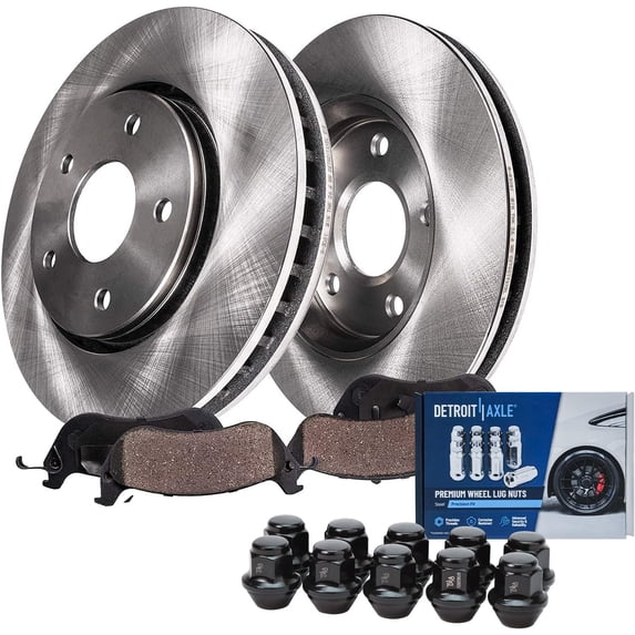 Detroit Axle - 300mm Front Disc Rotors & Ceramic Brake Pads w/10pc Wheel Lug Nuts Replacement for Lincoln MKZ Ford Fusion - 14pc Set