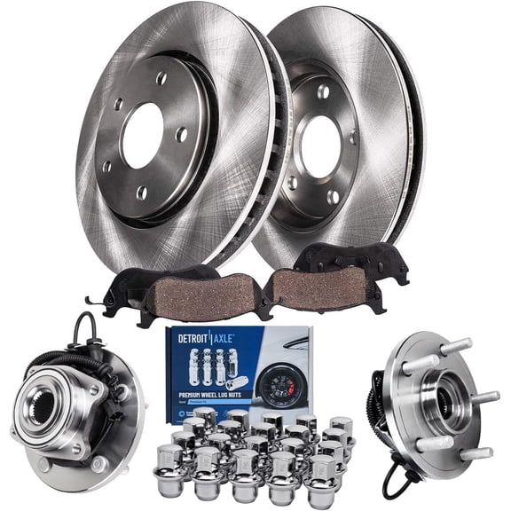 Detroit Axle - Front Brake Kit for VW Routan Chrysler Town & Country Dodge Grand Caravan Ram C/V, 2 Disc Brake Rotors 2 Brake Pads 2 Wheel Bearing Hubs 20 Wheel Lug Nuts: 11.89" inch Rotor