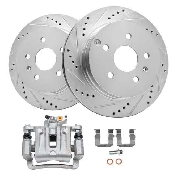 Detroit Axle - Rear Drilled Brake Rotors Right Brake Caliper for 2010-2017 Chevrolet Equinox GMC Terrain Replacement : 11.93 inch Rotor