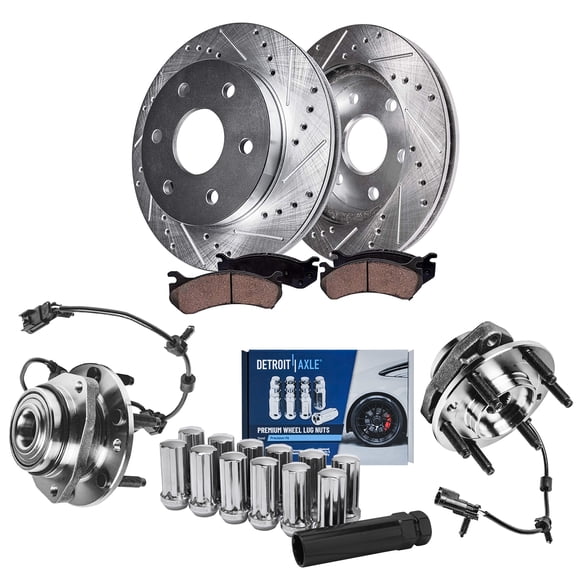 Detroit Axle - 325mm Front Drilled Rotors Brake Pads Wheel Hubs Lug Nuts w/key Replacement for Chevy Trailblazer SSR Envoy XL Fits select: 2004-2005 CHEVROLET TRAILBLAZER EXT LS/EXT LT