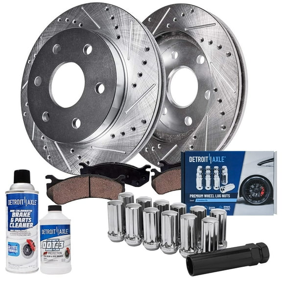 Detroit Axle - 325mm Front Drilled Rotors Brake Pads Wheel Lug Nuts w/key Replacement for Chevy Trailblazer SSR Envoy XL Fits select: 2004-2005 CHEVROLET TRAILBLAZER EXT LS/EXT LT