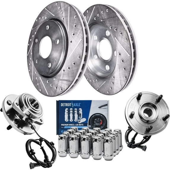 Detroit Axle - 328mm Front Drilled Brake Rotors Wheel Hubs + 20pc Wheel Lug Nuts Replacement for 2005-2010 Jeep Grand Cherokee Commander - 24pc Set