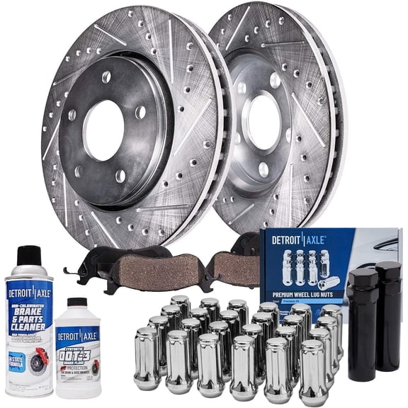 Detroit Axle - Rear Brake Kit Wheel Lug Nuts w/keys for Chevy Impala Malibu Buick LaCrosse Regal Cadillac XTS, Drilled & Slotted Brake Rotors Brakes Pads Replacement : 12.40" inch Rotor