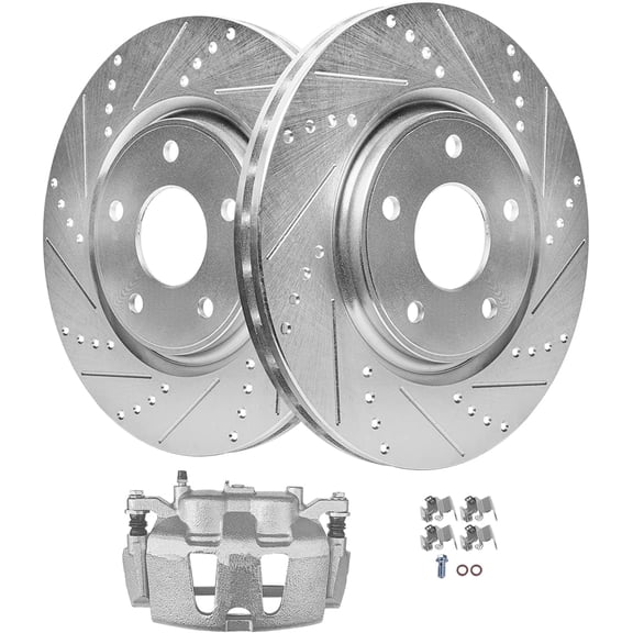 Detroit Axle - 12.99" inch Front Drilled Brake Rotors Right Brake Caliper for Chrysler Town & Country Pacifica Dodge Grand CaravanRam C/V