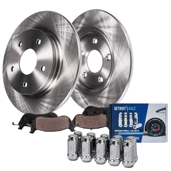 Detroit Axle - 14pc Rear Brake Kit for Ford 11-19 Explorer 09-19 Flex 10-19 Taurus Lincoln 09-12 MKS 11-12 Edge MKX, Brake Rotors Ceramic Brake Pads Wheel Lug Nuts Replacement
