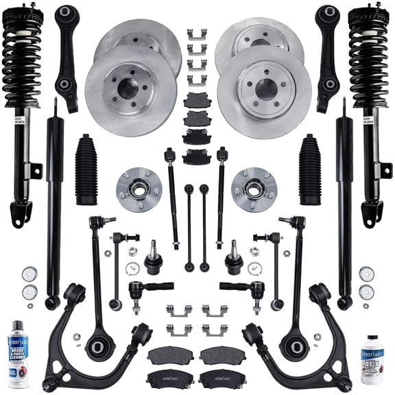 Detroit Axle - RWD Front End Suspension Kit Brake Kit for Chrysler 300 Dodge Magnum Charger, Control Arms Struts Tie Rods Front Rear Disc Brake Rotors Ceramic Brake Pads Shock Absorbers