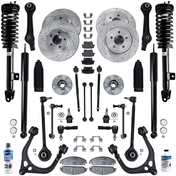 Detroit Axle - 34pc Suspension Kit Brake Kit for Chrysler 300 Dodge Charger Magnum Front Control Arms Sway Bars Struts Rear Brake Rotors Brake Pads Wheel Bearing Hubs Shock Absorbers