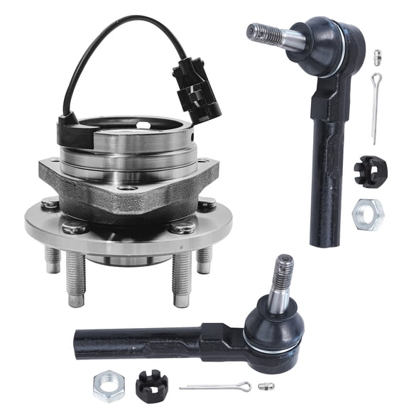 Detroit Axle - 3pc Front Wheel Bearing Hub Kit for 2004-2012 Chevy Malibu 2005-2010 Pontiac G6 2007-2009 Saturn Aura [4-Wheel ABS] Wheel Hub and Bearing Assembly 2 Outer Tie Rod Ends Replacement