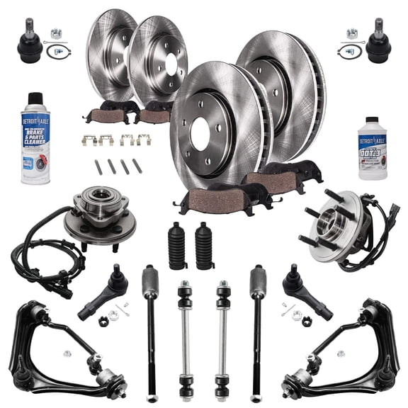 Detroit Axle - 4.0L Front Suspension Kit and Brake Kit for 2002 2003 Ford Explorer Mercury Mountaineer Brake Rotors Ceramic Brakes Pads Wheel Hubs Control Arms w/Ball Joints Replacement
