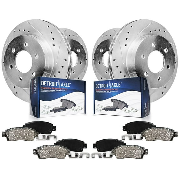 Detroit Axle - 4.2L Brake Kit for Chevrolet Trailblazer GMC Envoy Buick Rainier Drilled & Slotted Brake Rotors Ceramic Brakes Pads Replacement : 11.89'' Front Rotor and 12.8'' Rear Rotor