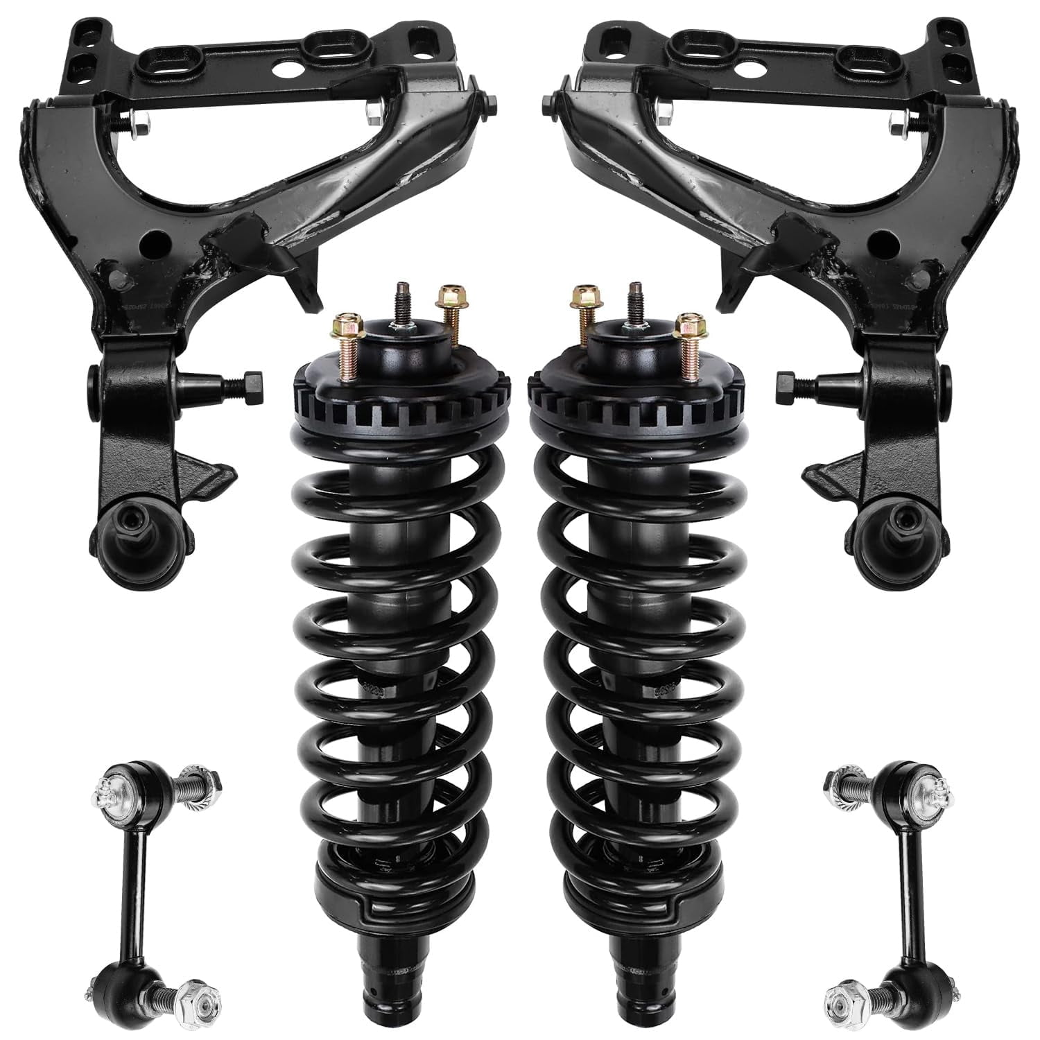 Detroit Axle - 6pc Front End Suspension Kit for Chevy Trailblazer EXT GMC Envoy XL Isuzu Ascender Buick Rainier, Lower Control Arms w/Ball Joint Ready Struts Sway Bars Replacement Struts Shocks