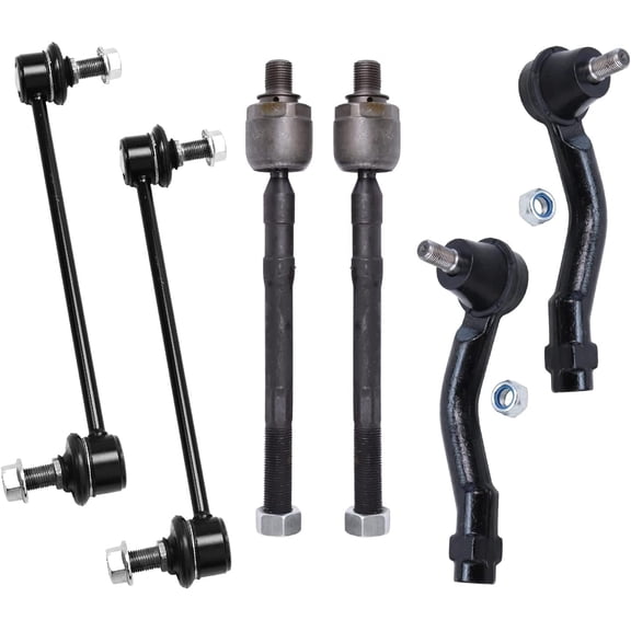 Detroit Axle - 4 Front Inner Outer Tie Rods 2 Sway Bars for 2005-2009 Hyundai Tucson Kia Sportage