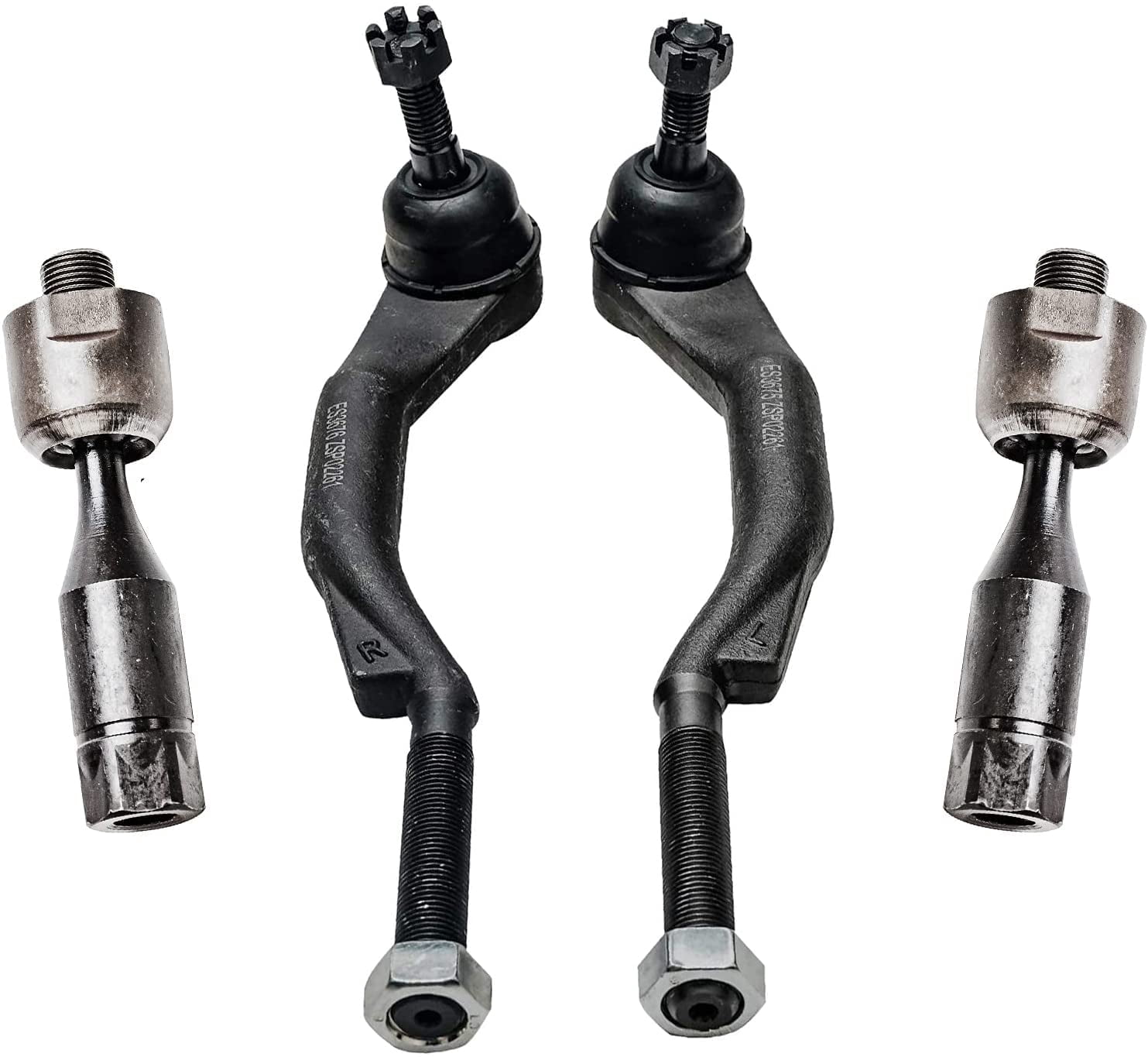 Detroit Axle - 4 Front Tie Rods for 2002-2009 Chevrolet Trailblazer GMC Envoy 2003 2004 2005 2006 2007 2008 Inner & Outer Tie Rod Ends