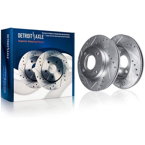 Detroit Axle - 4-Lug Front Drilled & Slotted Brake Rotors for 2003-2008 Chevrolet Cobalt Pontiac G5 Saturn Ion (Rear Drum) - 2pc Set