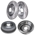 thumbnail image 1 of Detroit Axle - 4PC Front Drilled and Slotted Disc Brake Rotor 12.11" Rear Drum Brake Replacement for 1996-2000 Town & Country, Grand Caravan, Voyager Models w/Rear Drum Brakes | See Fitment, 1 of 7