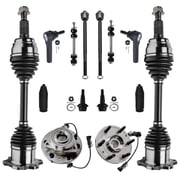 Detroit Axle - 4WD 14pc Front CV Axles Kit for Chevy GMC Silverado Sierra 1500 Tahoe Yukon XL Suburban Escalade 2 Wheel Bearing Hubs 2 CV Axles 2 Sway Bars 4 Tie Rods 2 Ball Joints 2 Boots