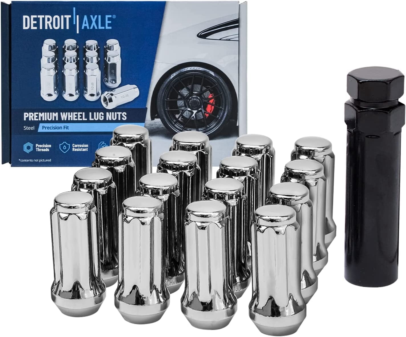 Detroit Axle - 4WD 17pc Wheel Lug Nuts Kit for Chevrolet GMC Silverado Avalanche Suburban Sierra Yukon XL 1500 2500 HD Classic Hummer H2, 16 Wheel Lug Nuts 1 Socket Key Replacement