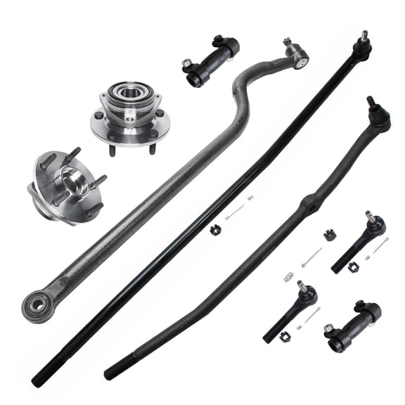 Detroit Axle - 4WD 9pc Front Wheel Hub & Bearing Assembly Outer Tie Rods Track Bar Steering Drag Links for 1998 - 1999 Dodge Ram 1500 w/o Front ABS