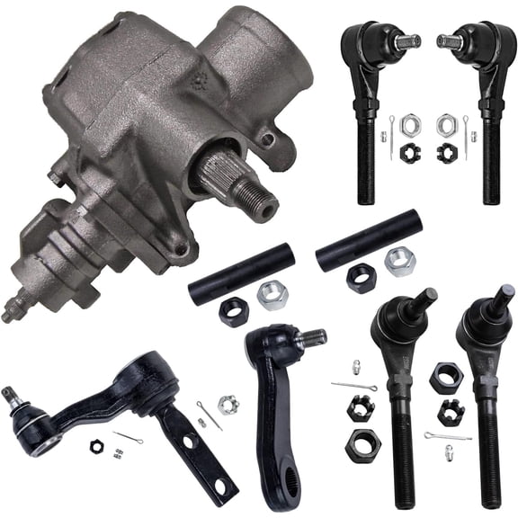 Detroit Axle - 4WD 9pc Steering Gear Box Kit for 1997-2003 Ford F-150 2001-2002 Expedition 1998-1999 F-250, Front Outer Inner Tie Rods, Pitman Arm, Idler Arm w/2.48" Bolt Pattern, Adjusting Sleeves