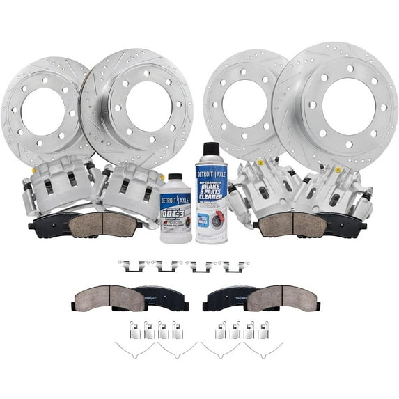 Detroit Axle - 4WD Brake Kit for 2000-2004 Ford F-250 F-350 Super Duty 00-05 Excursion 13.03" Front & 12.83" Rear Drilled Slotted Brake Rotors Brakes Pads Replacement Brake Calipers