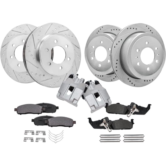 Detroit Axle - Brake Kit for Ford 2004-2008 F-150 2006-2008 Lincoln Mark LT 2005 2007 Front & Rear Drilled & Slotted Brake Rotors Ceramic Brakes Pads Rear Brake Calipers Replacement - 10pc Set