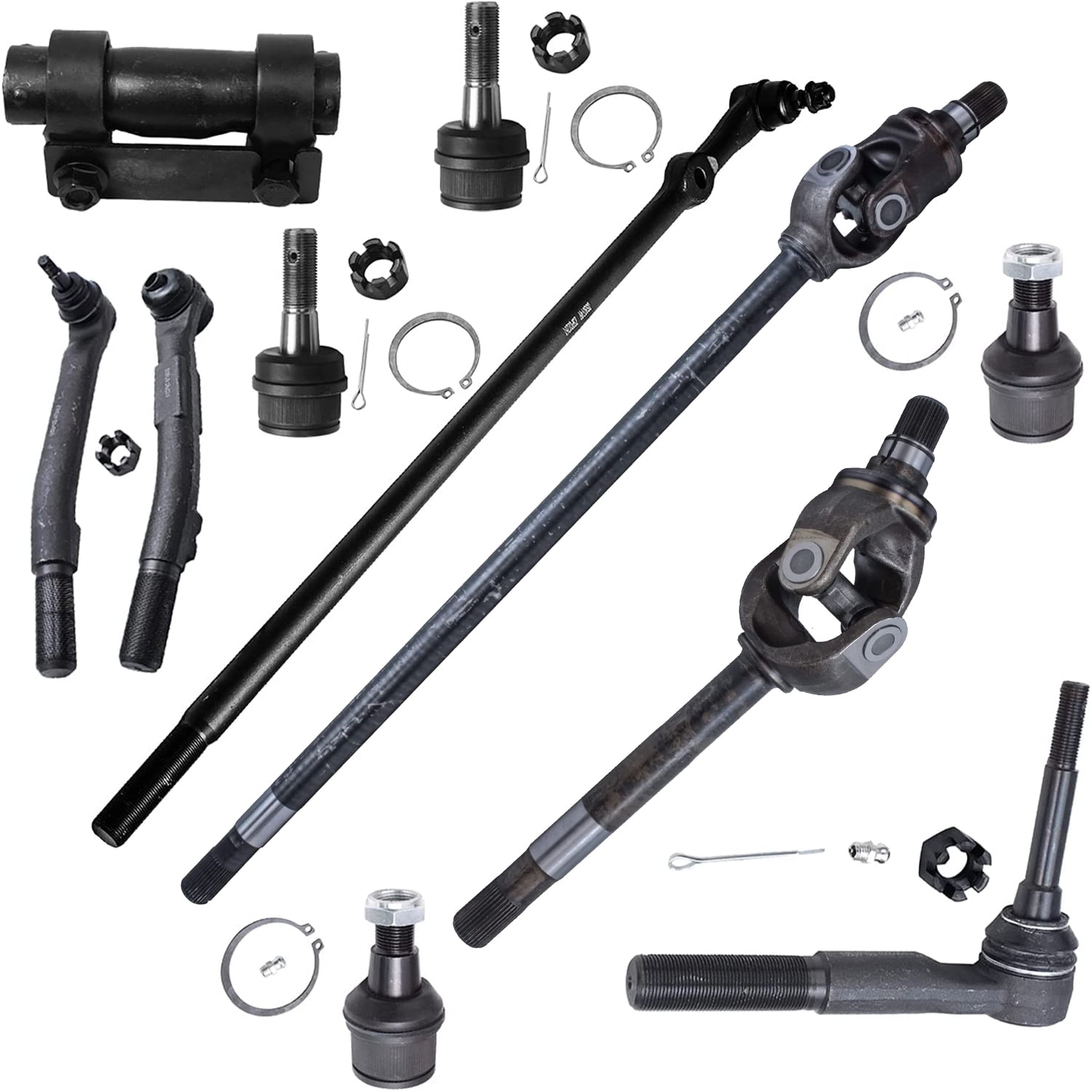 Detroit Axle - 4WD Front 11pc Suspension Kit for 2005-2014 Ford F-250 F-350 Super Duty, CV Axle Shafts, Lower & Upper Ball Joints, Outer Tie Rods, Drag Link Replacement