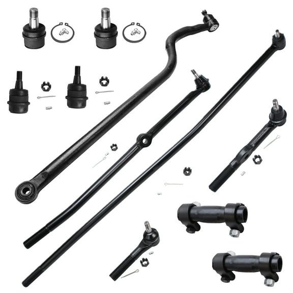 Detroit Axle - 4WD Front 11pc Suspension Kit for 94-97 Dodge Ram 2500, Upper Lower Ball Joints Tie Rods Track Bar Adjustment Sleeves 1994 1995 1996 1997 Replacement