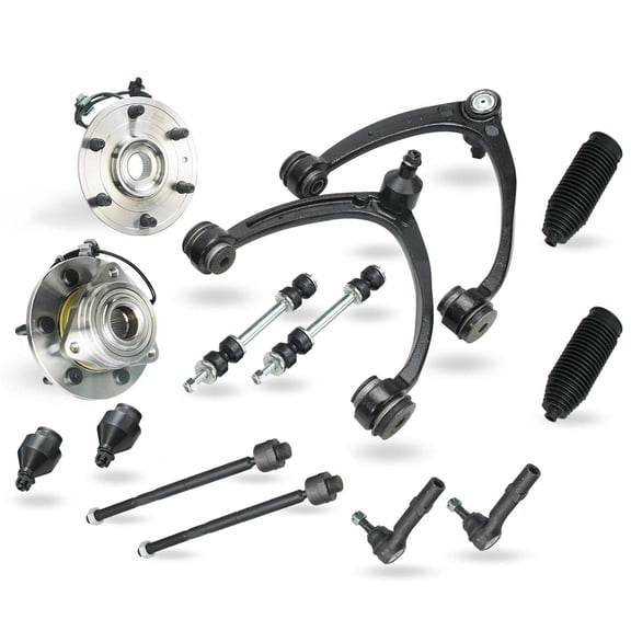 Detroit Axle - 4WD Front 14pc Suspension Kit for Silverado Sierra Yukon XL Suburban 1500 Tahoe Escalade ESV EXT, Wheel Bearing & Hubs Control Arms Sway Bars Lower Ball Joint Tie Rods Boots Replacement