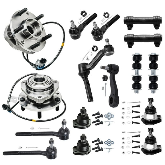 Detroit Axle - 4WD Front 16pc Suspension Kit for Chevy S10 Blazer GMC Sonoma Jimmy Isuzu Hombre Bravada, Wheel Bearing Hubs Idler & Pitman Arms Tie Rods Sleeves Sway Bars Ball Joints Replacement