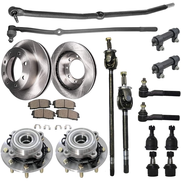 Detroit Axle - 4WD Front Brake Kit Axle Shafts Suspension Kit for 2006-2008 Ram 2500 3500, 13.91" Disc Brake Rotors Ceramic Brakes Pads Tie Rods Ball Joints 2007 Replacement
