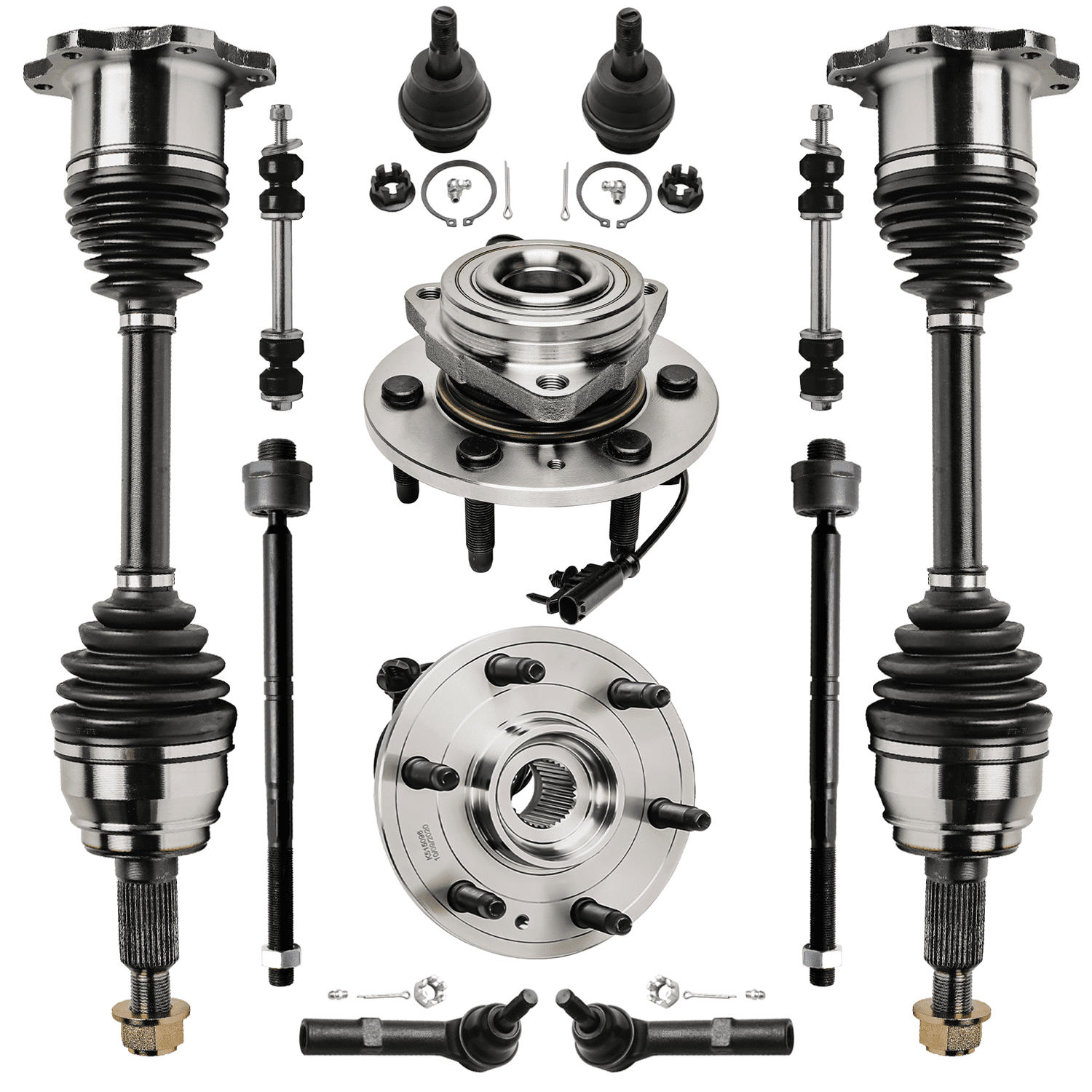 Detroit Axle - 4WD Front CV Axles Wheel Bearing Hubs Kit for Silverado Sierra Suburban 1500 Avalanche Tahoe Yukon Escalade Wheel Hub Bearings CV Axle Shafts Ball Joints Sway Bars Tie Rods