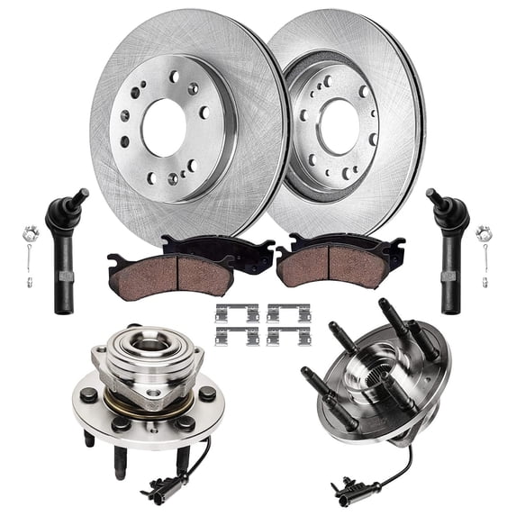Detroit Axle - 4WD Front Disc Brake Rotors Pads + Wheel Hubs + Outer Tie Rods Replacement for Silverado Sierra Yukon XL 1500 Escalade ESV EXT Tahoe Yukon - 8pc Set