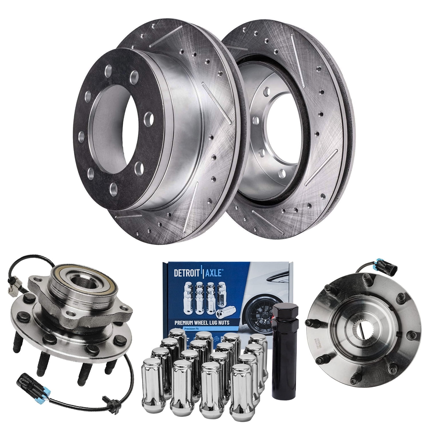 Detroit Axle - 4WD Front Wheel Bearing Hubs Brake Rotors Kit for Chevy ...