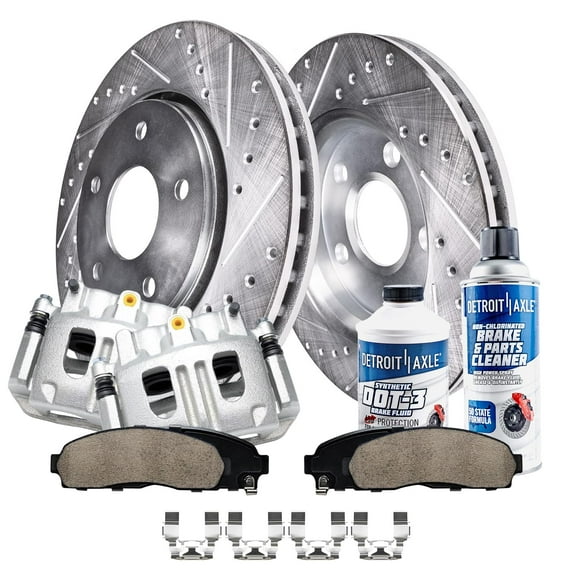 Detroit Axle - 4WD Front Brake Kit for 2003-2011 Ford Ranger, 2003-2009 Mazda B4000, 2001-2002 Ford Explorer Sport Trac, Drilled Slotted Brake Rotors Ceramic Brake Pads Brake Calipers Replacement