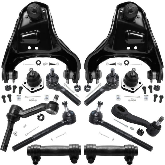 Detroit Axle - 4WD Front End 12pc Suspension Kit for Chevy Blazer S10 GMC Jimmy Sonoma, 2 Upper Control Arms 2 Lower Ball Joints 4 Tie Rods 1 Arm 1 Pitman Arm 2 Adjusting Sleeves