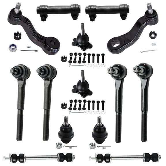 Detroit Axle - 4WD Front End 14pc Suspension Kit for Chevrolet Tahoe GMC Yukon K1500 Suburban K2500, 4 Ball Joints 2 Sway Bars 4 Tie Rods 2 Adjustment Sleeves 1 Pitman 1 Idler Arm