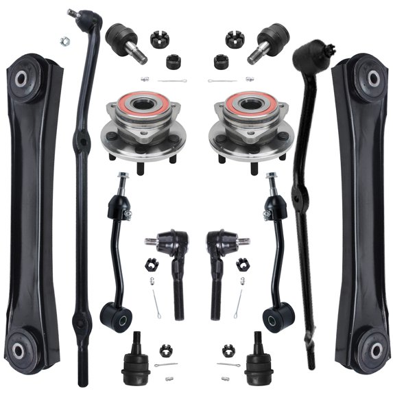 Detroit Axle - 4WD Front End Control Arms Kit for 2000-2006 Jeep Wrangler TJ, Lower Control Arms Sway Bar Links Ball Joints Wheel Bearing Hubs Outer Tie Rods Adjusting Sleeve Replacement