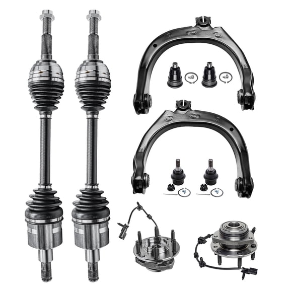 Detroit Axle - 4WD Front End Kit for Chevrolet Trailblazer GMC Envoy Buick Rainier Isuzu Ascender Saab 9-7x 2 Upper Control Arms 4 Ball Joints 2 CV Axles 2 Wheel Bearing Hubs Replacement - 10pc Set
