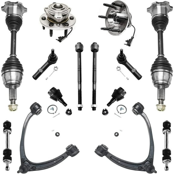 Detroit Axle - 4WD Front End Kit for Silverado Sierra 1500 GMC Yukon Chevy Avalanche Tahoe Cadillac Escalade ESV, Upper Control Arms Tie Rods Lower Ball Joints CV Axles Wheel Hubs Replacement