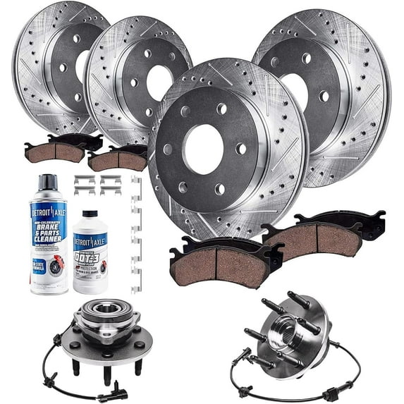 Detroit Axle - 4WD Front & Rear Drilled & Slotted Brake Rotors Ceramic Pads Wheel Hubs Replacement for Chevy Express 1500 GMC Savana 1500