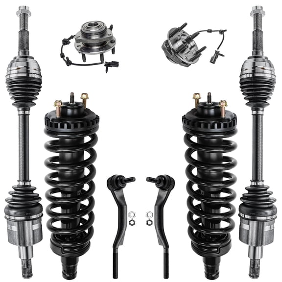 Detroit Axle - 4WD Front CV Axles Suspension Kit for Chevy GMC Trailblazer Envoy Isuzu Ascender Buick Rainier Bravada Saab 9-7X [4.2L] Wheel Bearing Hubs Struts Outer Tie Rods
