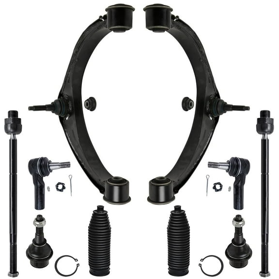 Detroit Axle - 4WD Front Upper Control Arms Ball Joints + Inner Outer Tie Rods Boots Replacement for 2009-2012 Dodge Ram 1500