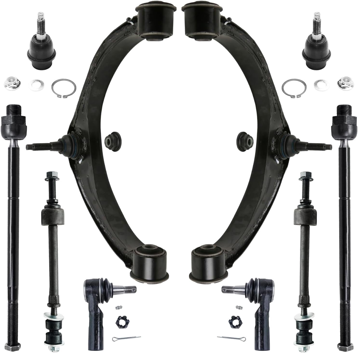 Detroit Axle - 4WD Front Upper Control Arms Ball Joints + Inner Outer Tie Rods Sway Bars Replacement for 2009-2012 Dodge Ram 1500