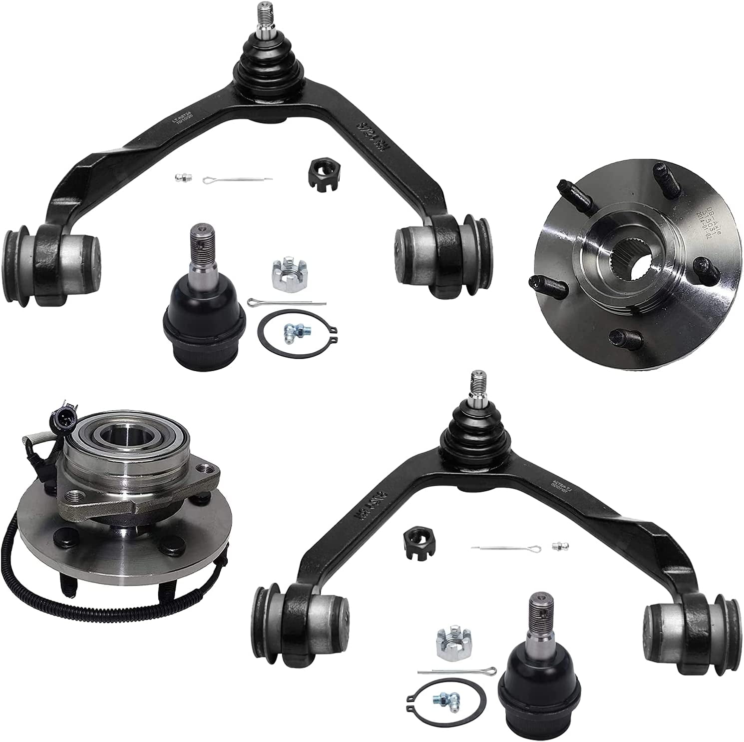 Detroit Axle - 4WD Front Upper Control Arms + Lower Ball Joints + Wheel Hub Bearing Replacement for 2000-2002 Lincoln Navigator Ford Expedition - 6pc Set