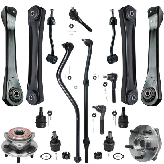 Detroit Axle - 4WD Front Upper Lower Control Arms + Wheel Bearings & Hubs + Outer Tie Rods + Ball Joints + Sway Bars + Track Bar Replacement for 2000-2006 Jeep Wrangler TJ - 17pc Set