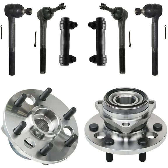 Detroit Axle - 4WD Front Wheel Bearing Hubs Kit for Chevy GMC K1500 K2500 Suburban Blazer Yukon 2 Wheel Bearing Hubs Assembly 4 Inner & Outer Tie Rods 2 Adjusting Sleeves Replacement