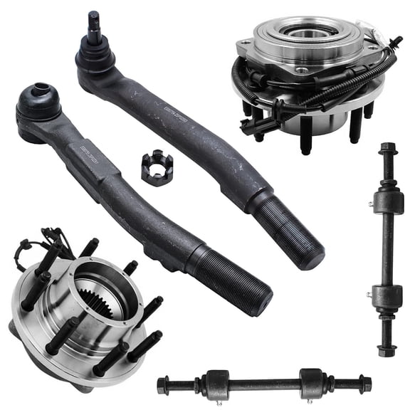 Detroit Axle - 4WD Front Wheel Bearing Hubs Kit for Ford 17-19 F-250 F-350 Super Duty 2 Wheel Bearing Hubs Assembly 2 Outer Tie Rods 2 Stabilizer Sway Bar Links 2017 2018 2019 Replacement