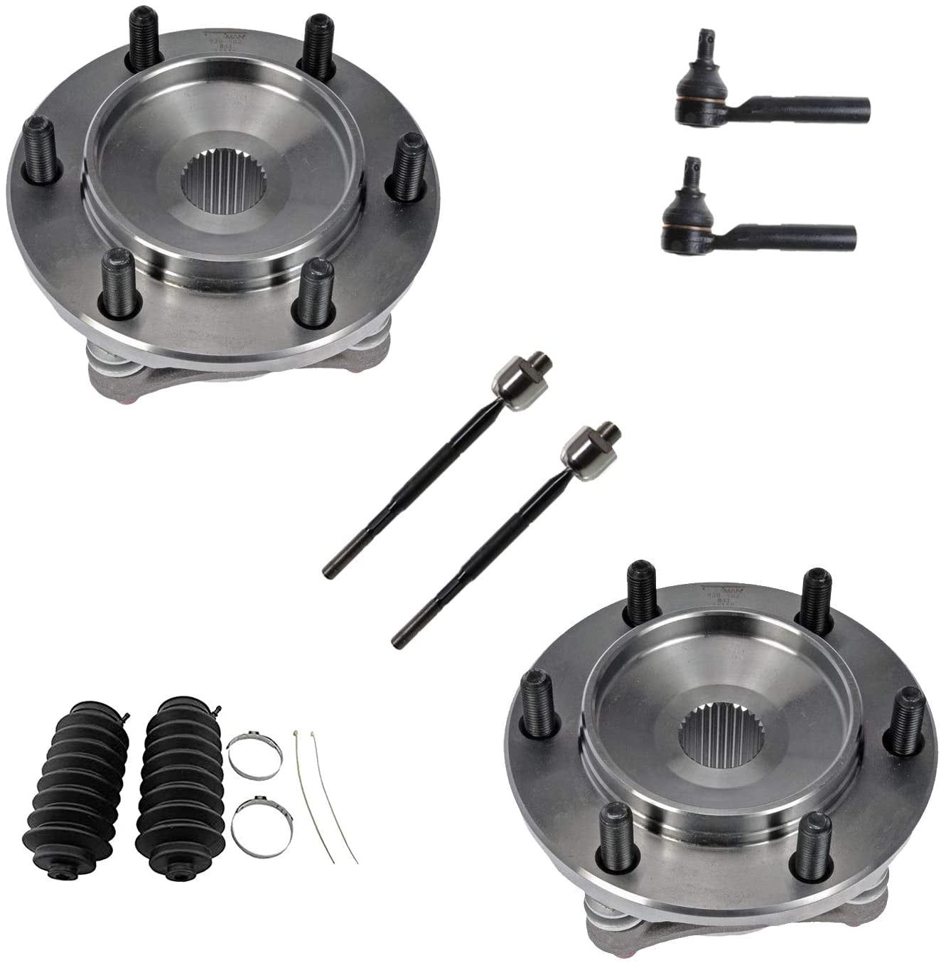 Detroit Axle 4WD Front Wheel Bearings & Hubs + Tie Rods + Boots Replacement for Toyota 4Runner