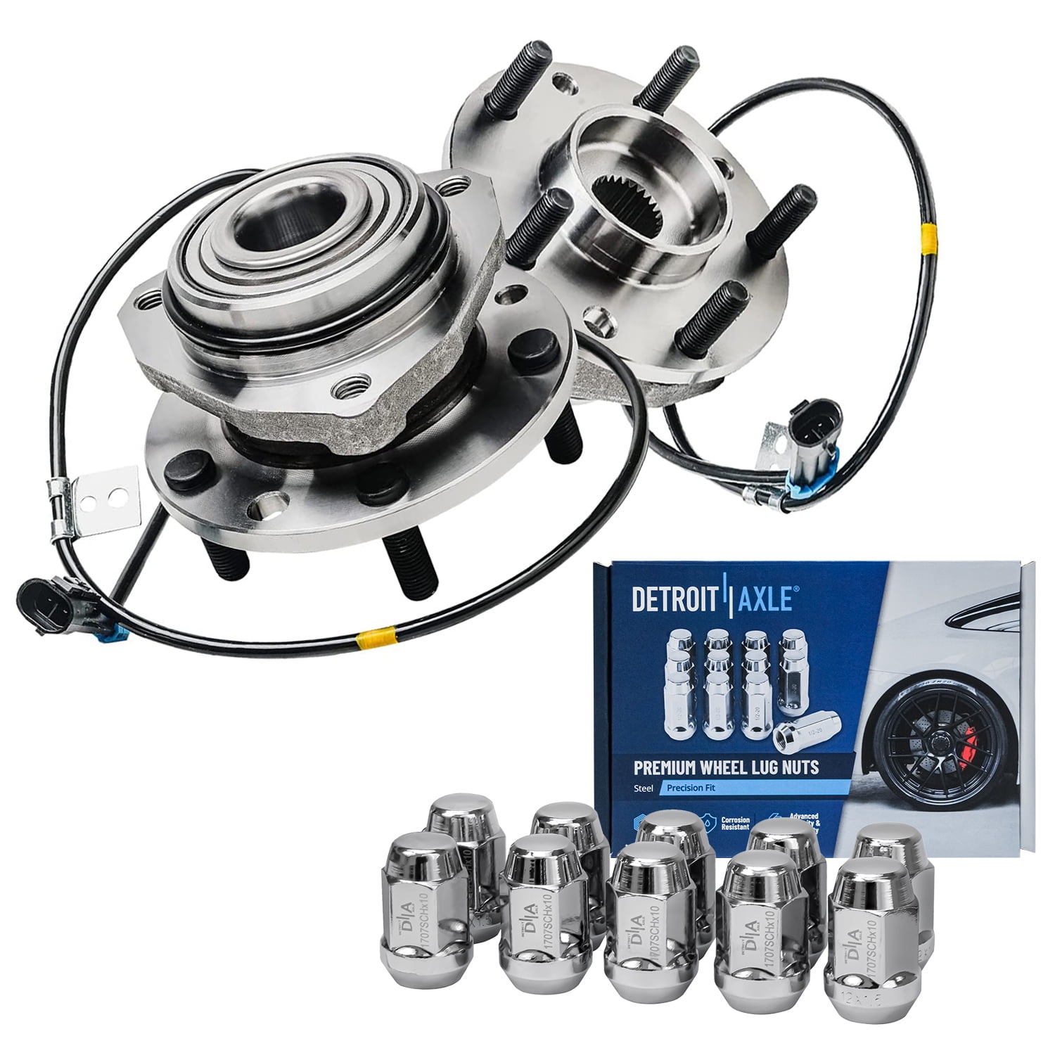 Detroit Axle 4WD Front Wheel Hub Bearings Wheel Lug Nuts Replacement for Chevrolet Blazer S10